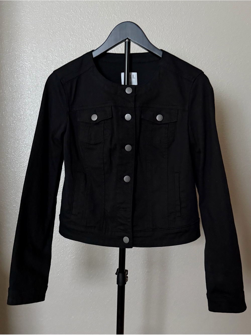 Elle Black Button-Front Jean Jacket